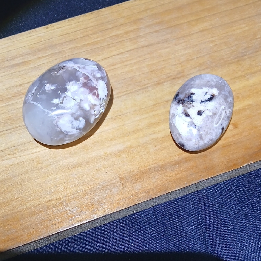 Polished White Pink  and Beige FLOWER Agate Palm Stones - Set of 2